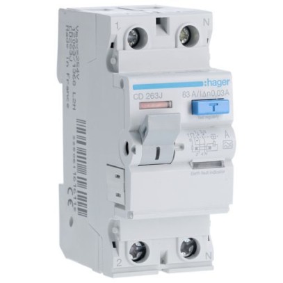Дифреле (УЗО) Hager CD263J 2-полюсное 6kА 63А 30mA тип А