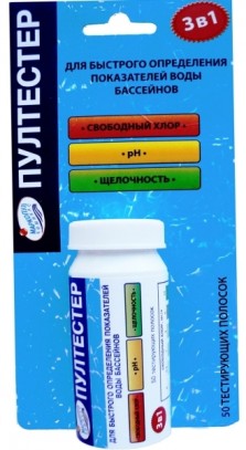 Пултестер, 50 полосок для определения рН, хлора и щелочности