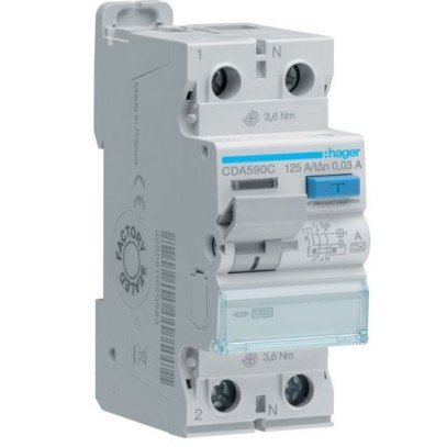 Дифреле (УЗО) Hager CDA590C 2-полюсное 10kА 125А 30mA тип А