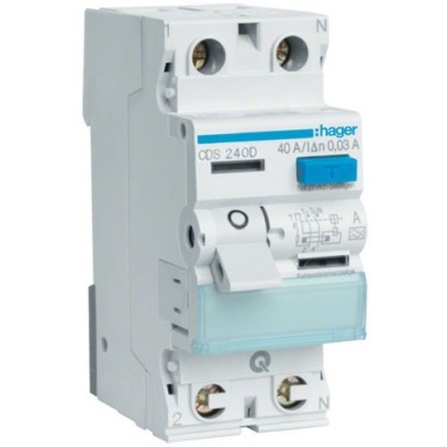 Дифреле (УЗО) Hager CDS240D 2-полюсное 6 kA 40А 30mA тип А QC