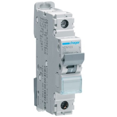 Автоматический выключатель Hager NDN103 1-полюсный 10kA In=3А тип D Автоматический выключатель Hager NDN103 1-полюсный 10kA In=3А тип D