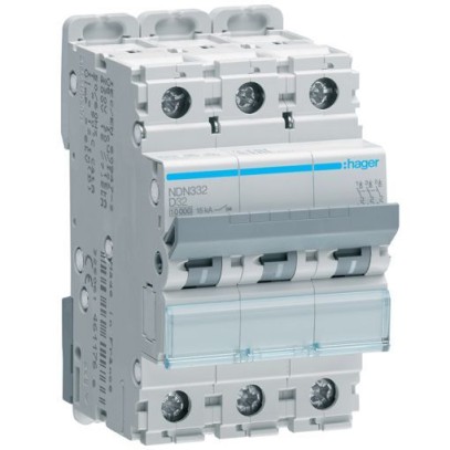 Автоматический выключатель Hager NDN332 3-полюсный 10kA In=32А тип D Автоматический выключатель Hager NDN332 3-полюсный 10kA In=32А тип D