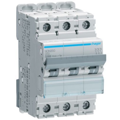Автоматический выключатель Hager NDN350 3-полюсный 10kA In=50А тип D Автоматический выключатель Hager NDN350 3-полюсный 10kA In=50А тип D