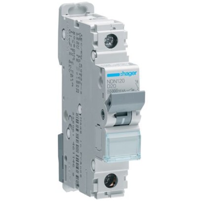 Автоматический выключатель Hager NDN120 1-полюсный, In=20 А “D” Автоматический выключатель Hager NDN120 1-полюсный, In=20 А “D”