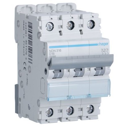 Автоматический выключатель Hager NDN316 3-полюсный, In=16 А “D”