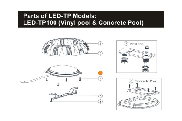 Лампа прожектора (12Вт/8В) LED-P100 LED (Automatic) (RGB) Emaux 04011112